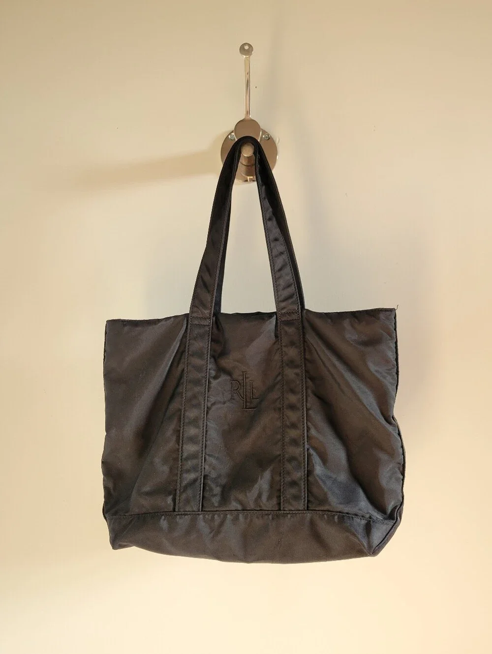 Lauren Ralph Lauren Vintage Black Monogram Shoulder Tote Bag LRL